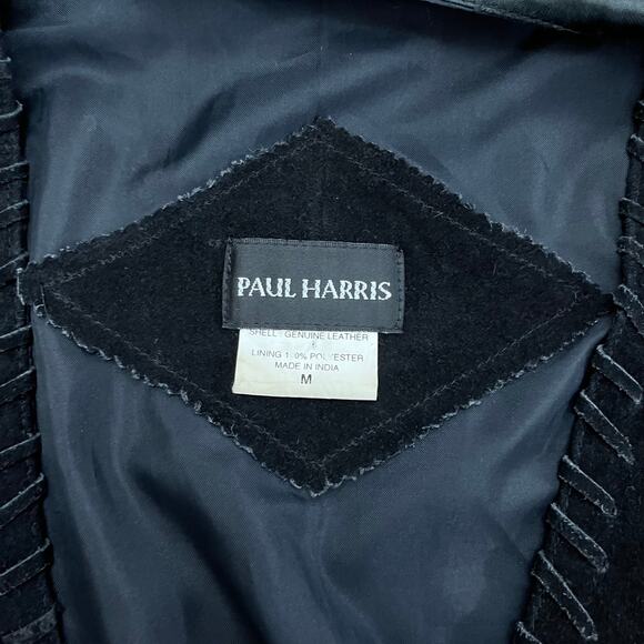 Paul Harris Vest Size M Black Suede Leather Snap Front Pockets Oklahoma - Picture 3 of 9